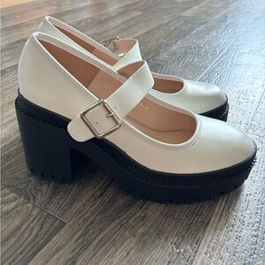 Princess Polly White and Black Platform Mary Janes